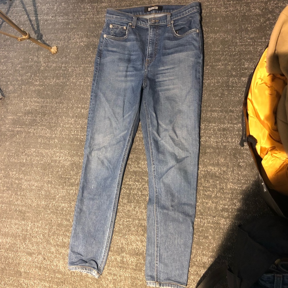 Reformation stretchy skinny jeans, faded blue wash